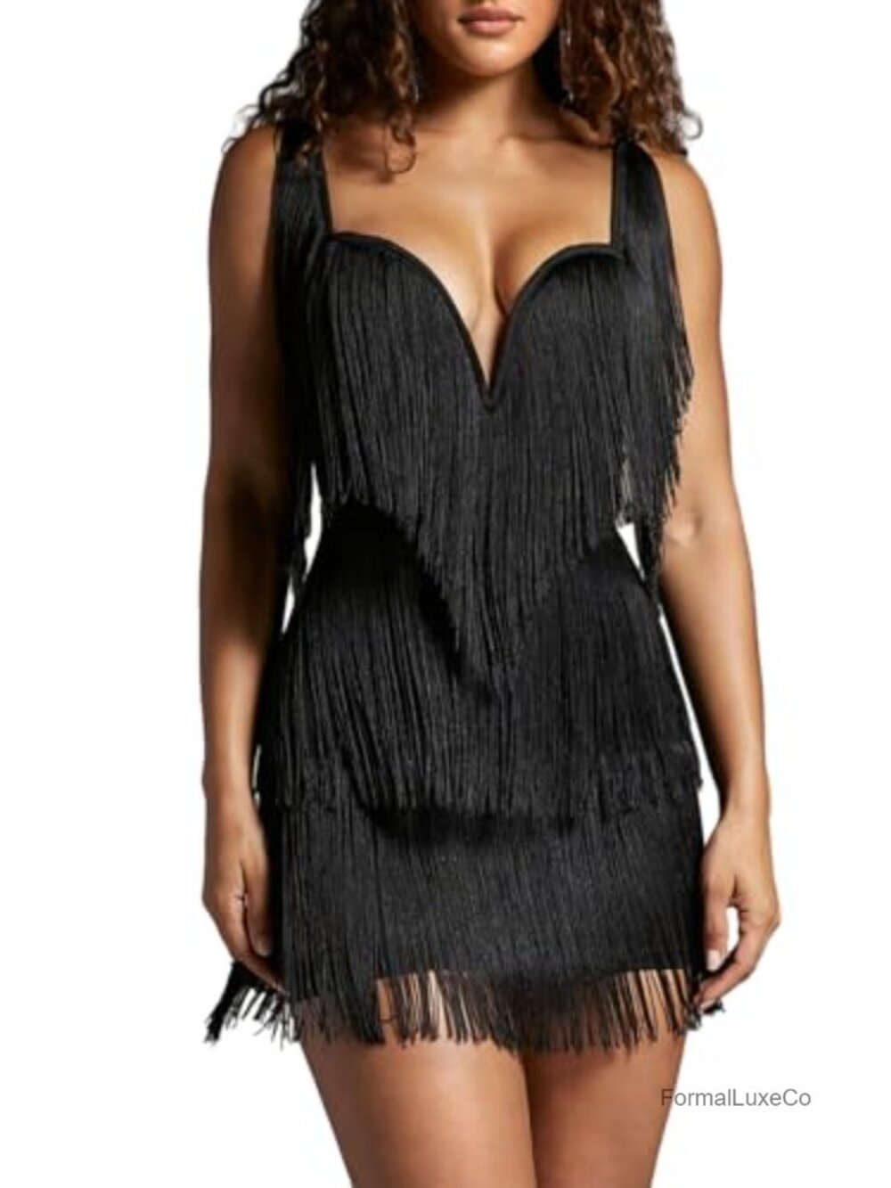 Layered Fringe Sweetheart Neck Mini Dress Sleeveless Backless